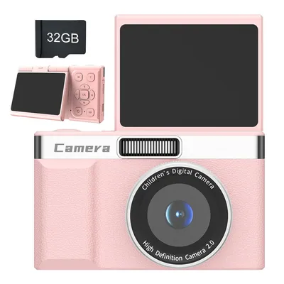 Produktbild von FHD1080P Kinderkamera, 32GB Digitalkamera – Mit Speicherkarte, 2,4" LCD Bildschirm, 1200mAh Batterie, Fotokamera mit 5 Puzzle-Spielen für Kinder