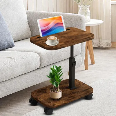 Image de Table d'appoint en forme de C avec des roulettes pivotantes à 360°