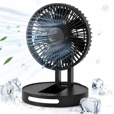 Produktbild von Mini Ventilator USB Akku Tischventilator 3600mAh 5 Stufen faltbar leise mit LED Anzeige & Nachtlicht für Büro Zuhause Camping