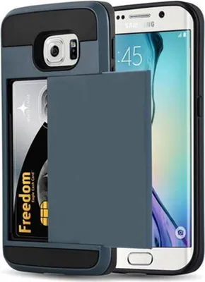 Produktbild von Cadorabo Hülle für Samsung Galaxy S6 EDGE in Blau Outdoor Hybrid Hard Case Schutzhülle verstecktes Kartenfach