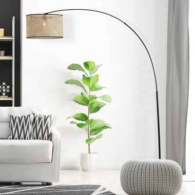 Produktbild von Große Bogenleuchte, 210 cm, Ø 45 cm, Lampenschirm Rattan max. 60 Watt
