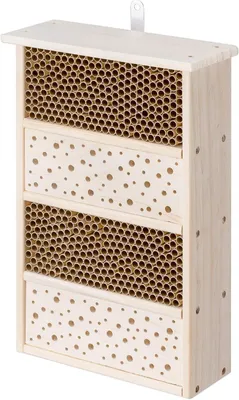 Zdjęcie produktu dla Hotel dla owadów - Dom dla pszczół - Naturalna dekoracja ogrodu - Cztery komory lęgowe - 40 x 26 cm - Kolor drewna