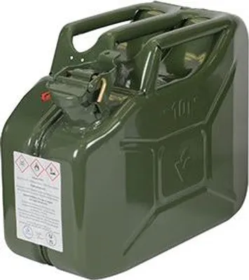Image de Jerrican Métallique 10 Litres. Peinture Extérieure à La Poudre Couleur Vert Armée. Traitement Intéri