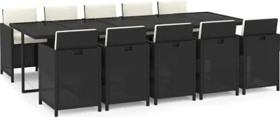 Produktbild von vidaXL 11-tlg. Garten-Essgruppe mit Kissen Poly Rattan Schwarz