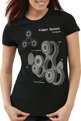 Produktbild von style3 Fidget Hand Spinner Damen T-Shirt Handspinner Toy Blaupause, Farbe:Schwarz, Größe:L