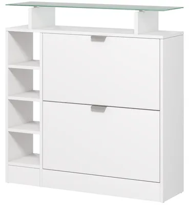 Produktbild von Schuhschrank mit Klappschubladen, verstellbaren Einlegeb?den und offenen F?chern fš¹r 12 Paar Schuhe, 89 x 25 x 92 cm, wei?