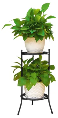 Produktbild von Robuster Topfpflanzenständer aus Eisen, doppelschichtiges Blumentopfregal aus Metall für Innen- und Außenpflanzen