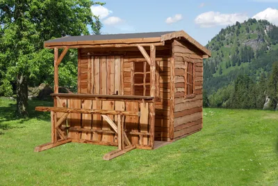 Produktbild von WEKA 820.2006.00.00 Gartenhaus/Blockbohlenhaus Natur 3 Vordach/Terasse (100 cm)/Einzeltür/Einzelfenster ; Größe: 2 ; Farbgebung: Naturbelassen ; Wandstärke: 20 mm ; Maße (LxBxH): 400 cm x 300 cm x 250 cm ; Seitenwandhöhe: 240 cm