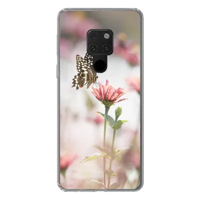 Produktbild von MuchoWow® Handyhülle Schutzhülle Hülle für Huawei P40 Lite Schmetterling - Blume - Rosa Silikon Softcase Handy Hülle - Handy