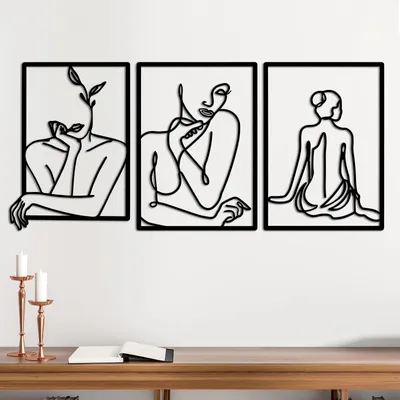 Metall Wandkunst Set 3er, 35x25 cm, Schwarz, Abstrakte Silhouetten
