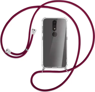 Produktbild von Handykette Backcover-Schutzhülle mit Band (Metall silberfarben) für Nokia 4.2 - dunkelrot