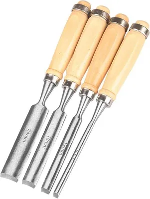 Produktbild von Set von 4 Holzbeiteln - Rund, gebogen, CR-V Stahl, 8 mm/12 mm/18 mm/24 mm