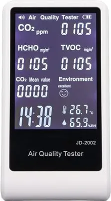 Produktbild von Fockety Air Quality Monitor, 7-in-1-Digitalanzeige, tragbarer CO2-wiederaufladbar, automatischer Alarm TVOC HCHO Temperaturfeuchtigkeitsdetektor Heima