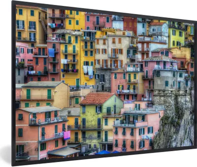 Produktbild von MuchoWow® MuchoWow® Gerahmtes Poster Die Farben der Häuser in Cinque Terre 60x40 cm - Poster mit zchwarzem Bilderrahmen - Printing - Wanddeko Schlafzimmer