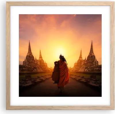 Produktbild von Gerahmtes Poster - Rahmen in heller Eiche - Tempel Mönch - 40x40 cm - Wand Bild - Wanddeko - Wandbilder - Kunstposter - Wandposter - Bilderrahmen - Bilder - Kunstdruck - Wandbild - P2NAC40x40-3472