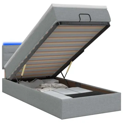 Immagine prodotto di Letto con contenitore e materasso LED, colore grigio chiaro, dimensioni 80 x 200 cm