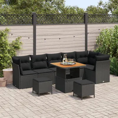 Image de vidaXL Ensemble de canapé de jardin avec coussin avec mémoire 9 pcs noir