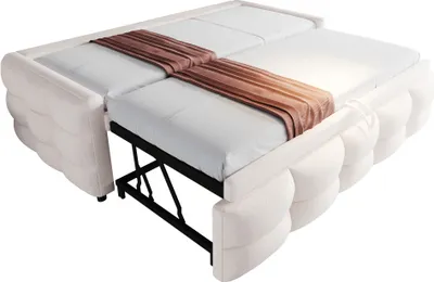 Produktbild von Polsterbett 90/180x190cm Ohne Matratze Ausziehbares Schlafsofa Teddy Samt Stoff Mit Lattenrost Multifunktionsbett Beige