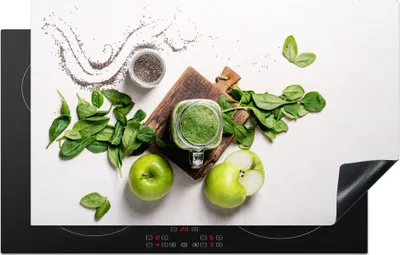 Produktbild von KitchenYeah© Herdabdeckplatte Kräuter - Apfel - Smoothie , 85x52cm, Küche Deko, Glaskeramikkochfeld Herdabdeckung, Abdeckplatte fùr Kochfeld