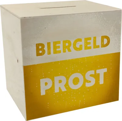 Produktbild von Biergeld Prost Spardose aus Holz mit Biermotiv