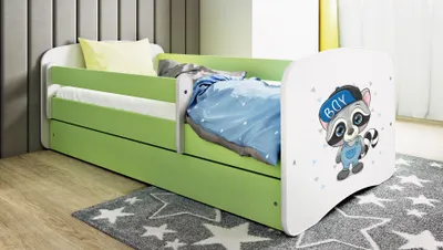 Produktbild von Kinderbett Jugendbett Waschbär 70x140, 80x160, 80x180 cm - Komplettset mit Matratze, Schublade & Rausfallschutz