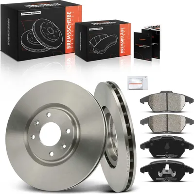 Imagen del producto de Frankberg: 2 discos de freno y 4 pastillas de freno para el eje delantero, compatibles con los siguientes modelos de Peugeot: 208 I, 3008 (monovolumen), 308 CC, 308 I y 308 SW I