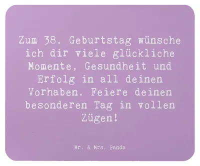Produktbild von Mr. & Mrs. Panda Mousepad Spruch 38. Geburtstag Glück - Lavendeltraum - Geschenk, Mauspad, computer, Jubilar, pc, Alter, Geschenke, Happy Birthday, Mouse Pad, Leben
