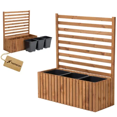 Produktbild von Pflanzkübel mit Rankgitter Spalier mit Pflanzkasten Blumenkasten aus Holz Hochbeet mit 3x18L Pflanzeneinsatz (vertikal-braun, 98x36x35 H112)