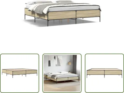 Produktbild von The Living Store Bettgestell Sonoma-Eiche 180x200 cm Holzwerkstoff und Metall