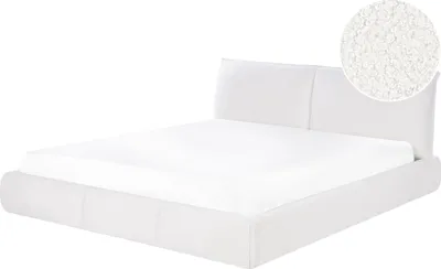 Produktbild von BELIANI Polsterbett Weiß aus Bouclé mit Lattenrost 180 x 200 cm Gepolstertes Hohes Kopfteil Modern Ehebett Doppelbett für Schlafzimmer