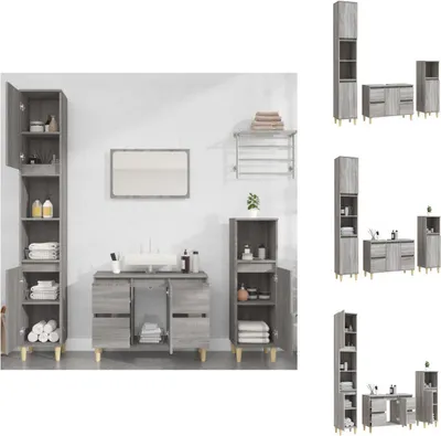 Produktbild von vidaXL 3-tlg. Badmöbel-Set Grau Sonoma Holzwerkstoff -  Badezimmermöbel-Sets