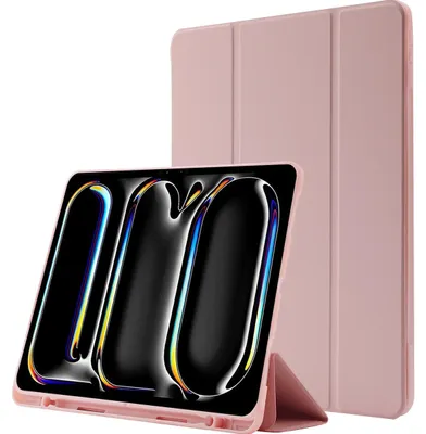 Produktbild von Mobigear Dreifach-Faltetui für iPad Pro 13 Zoll (2025), aus TPU und Kunstleder, Klapphülle mit Stifthalter - Rosa