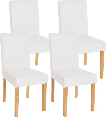 Image de lot de 4 chaises de salle à manger Chaise de cuisine Littau ~ similicuir, blanc mat, pieds clairs