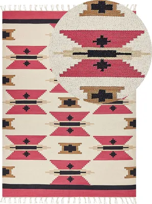 Produktbild von BELIANI Kelim-Teppich Mehrfarbig Baumwolle 200 x 300 cm mit Fransen Geometrischem Muster Handgewebt Zweiseitig Modern Boho Wohnzimmer Schlafzimmer