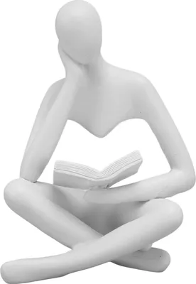 Zdjęcie produktu dla Statua Myśliciela Czytającego Żywica Siedząca Figura Abstrakcyjna Ozdoba do Dekoracji Gabinetu w Salonie Biały