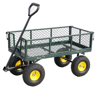 Obrázek produktu pro Zahradní vozík - kovový sklápěcí vozík, vozík s bočnicemi - nosnost 400 kg - kola otočná o 360° - odnímatelné boční stěny - zelený