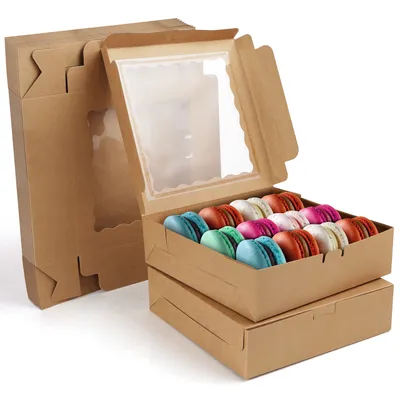 Produktbild von Belle Vous Braune Kraftpapier Cupcake Transportbox Karton mit Sichtfenster (12 Stk) - 23 x 23 x 6,5 cm - Einwegverpackungsboxen - Für Kekse, Muffin,