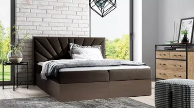 Obrázok produktu pre Čalúnená manželská posteľ 160x220 CHANTELLE 7 - tmavý dub / hnedá + topper