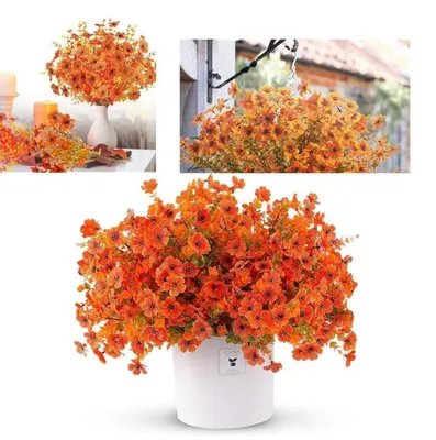 Image de Fleurs artificielles, bouquet d'automne, 10 pièces, fleurs en soie orange pour la décoration