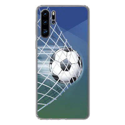 Produktbild von MuchoWow® Handyhülle Schutzhülle Hülle für Huawei P30 Pro Eine Illustration eines Fußballs im Netz - Jungen - Mädchen - Kinder Silikon Softcase Handy Hülle - Schutzdeckel
