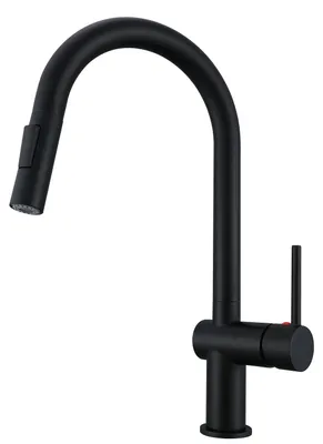 Produktbild von AICA Hochbogen Küchenhahn Ausziehbarer Brause Messingkern 2 Strahlarten Mischbatterie Wasserhahn Küche Schwarz Matt
