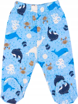 Immagine prodotto di Pantaloni da notte per neonati – Taglia 80 (9-12 mesi) – Blu (pesci) – 100% cotone – Comodi e senza costrizioni per i neonati