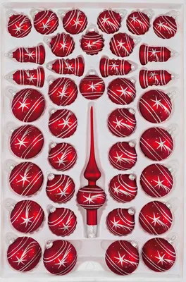 Produktbild von 39 tlg. Glas-Weihnachtskugeln Set in Classic Rot Silber Komet