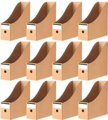 Immagine prodotto di Set di 12 portariviste in cartone resistente, dimensioni 27 x 26 x 9 cm – raccoglitori pieghevoli con 12 etichette scrivibili, ideali per riviste e documenti