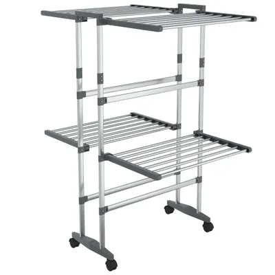Immagine prodotto di vidaXL Stendibiancheria a 2 ripiani con rotelle, argento, 60x70x106 cm