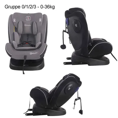 Produktbild von BabyGo Kindersitz Baby Autositz Bordeaux Grau Reboarder 360° Isofix 0-36 kg Gr 0-3 inkl. Basis