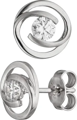 Produktbild von JOBO Ohrstecker rund 333 Gold Weißgold matt 2 Zirkonia Ohrringe Weißgoldohrringe