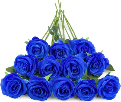 Immagine prodotto di 12 fiori artificiali blu a stelo lungo rose realistiche naturali per la decorazione