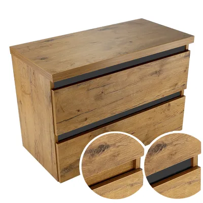 Produktbild von Paplinskioebel Bad-Hängeschrank, Schrank 80 x 51,5 x 40 cm unter Waschbecken mit Aufsatz, Schrank mit zwei Schubladen, Eiche lancelot, matt