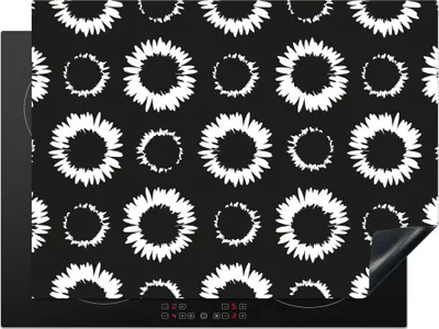 Produktbild von KitchenYeah© Herdabdeckplatte Blumen - Muster - Schwarz , 71x52cm, Küche Deko, Glaskeramikkochfeld Herdabdeckung, Abdeckplatte fùr Kochfeld